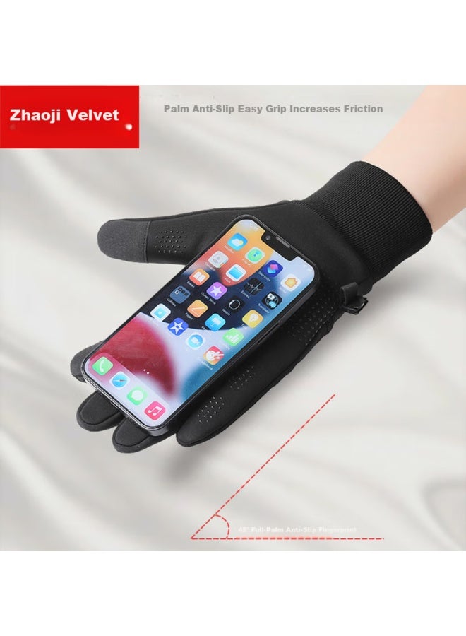 Bejirog Men's Cycling Sports Gloves Autumn Winter Waterproof Fleece Thickened Warm Outdoor Touchscreen Motorcycle Student Gloves - Image 1
