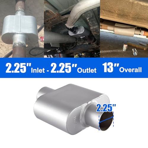 Floshine Universal Mufflers, Performance Automotive Exhaust Muffler, Single Chamber center in/center out, silver (2.25") - Image 5