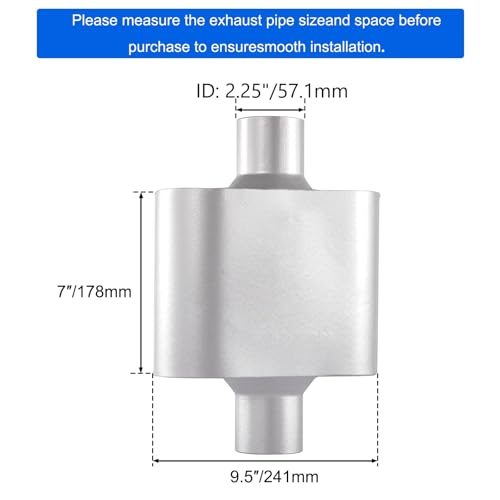 Floshine Universal Mufflers, Performance Automotive Exhaust Muffler, Single Chamber center in/center out, silver (2.25") - Image 2