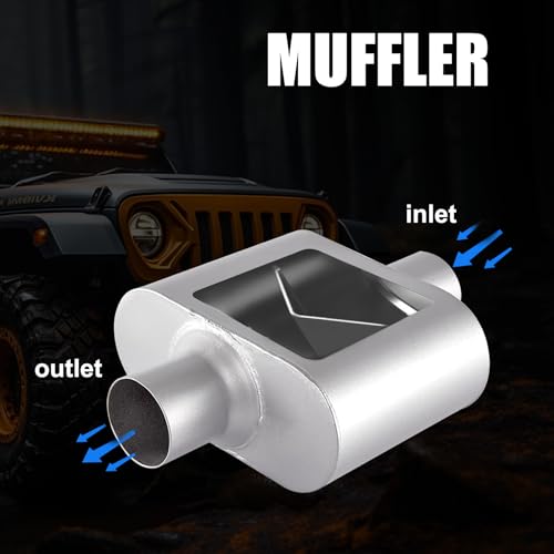 Floshine Universal Mufflers, Performance Automotive Exhaust Muffler, Single Chamber center in/center out, silver (2.25") - Image 4