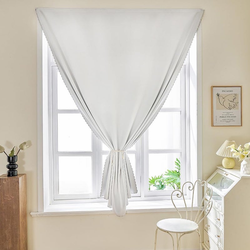 JILRON Magic Tape Stick on Portable Curtains for Windows,Bedroom Blackout Curtains for - Thermal Lnsulated No Drill Curtains Room Darkening Black Small Drapes(1 Panels,35Wx48L inch-White) - Image 2