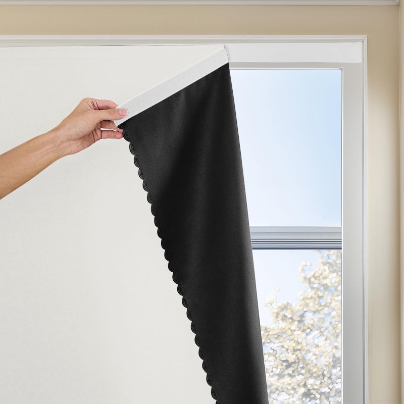JILRON Magic Tape Stick on Portable Curtains for Windows,Bedroom Blackout Curtains for - Thermal Lnsulated No Drill Curtains Room Darkening Black Small Drapes(1 Panels,35Wx48L inch-White) - Image 1