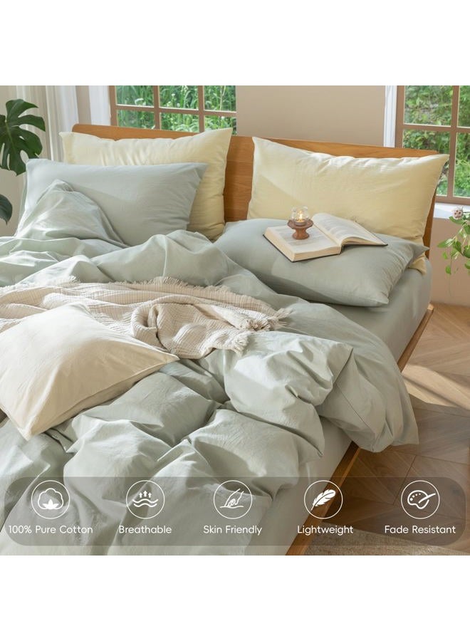 MooMee Bedding Duvet Cover Set 100% Washed Cotton Linen Like Textured Breathable Durable Soft Comfy (Sage Green, King) - Image 4