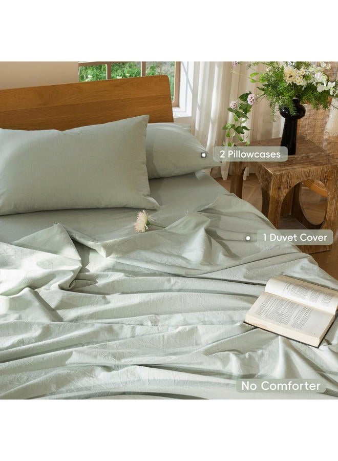 MooMee Bedding Duvet Cover Set 100% Washed Cotton Linen Like Textured Breathable Durable Soft Comfy (Sage Green, King) - Image 2
