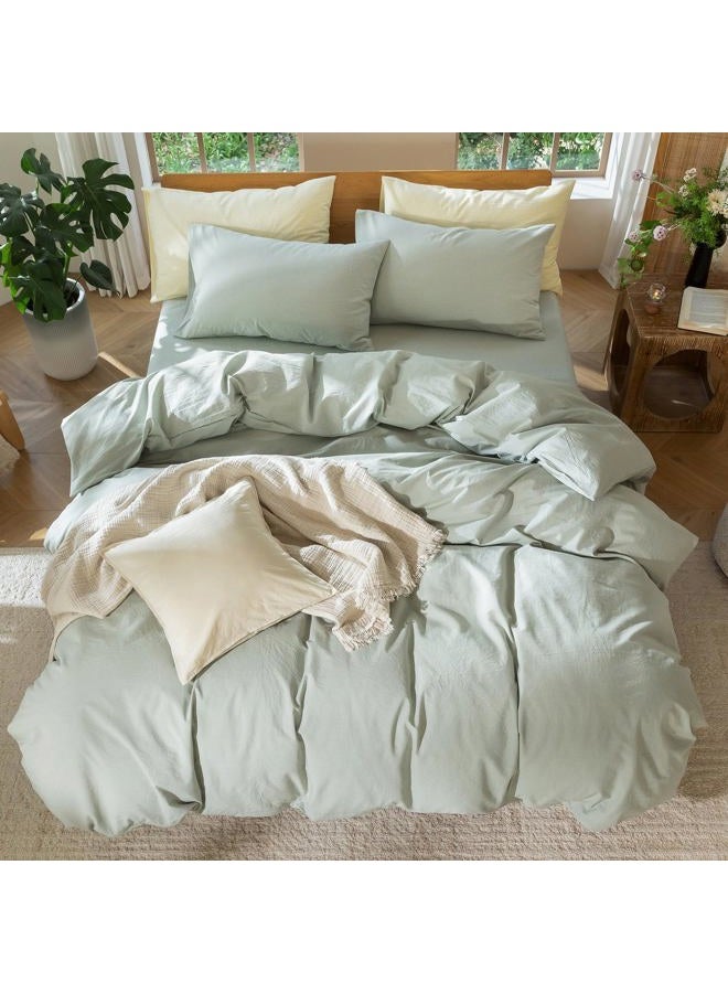 MooMee Bedding Duvet Cover Set 100% Washed Cotton Linen Like Textured Breathable Durable Soft Comfy (Sage Green, King) - Image 5