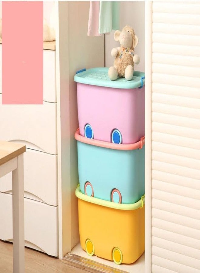 HOLLIO Stackable Storage Baskets with Lids, Handles and Wheels, 45 Litre, Children's Toy Storage Container (Pack of 4) - Image 3