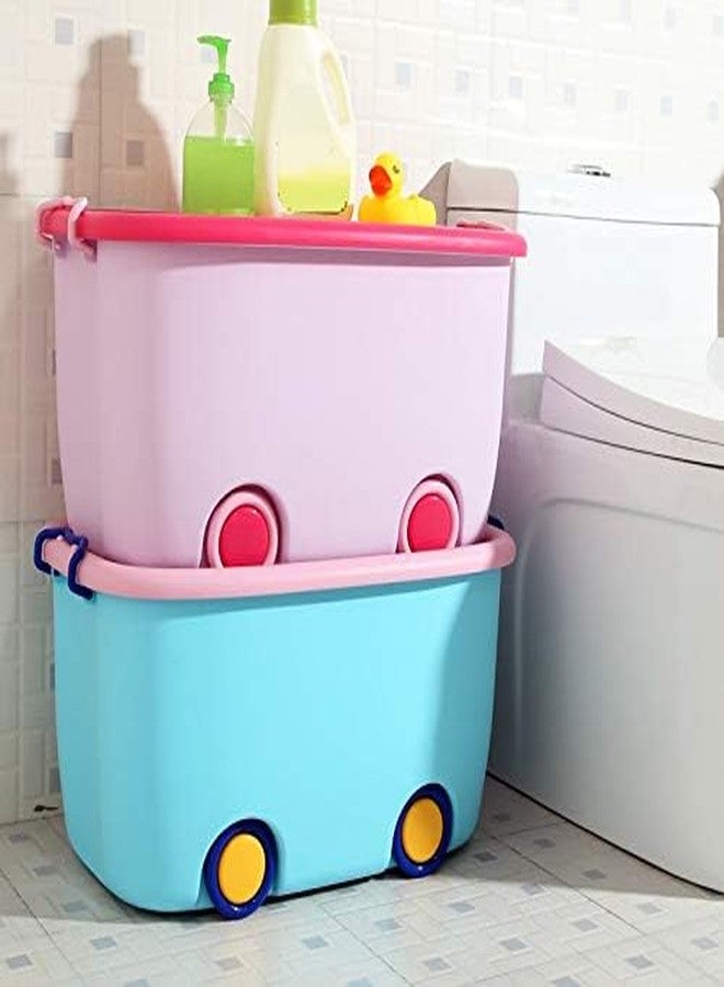 HOLLIO Stackable Storage Baskets with Lids, Handles and Wheels, 45 Litre, Children's Toy Storage Container (Pack of 4) - Image 2