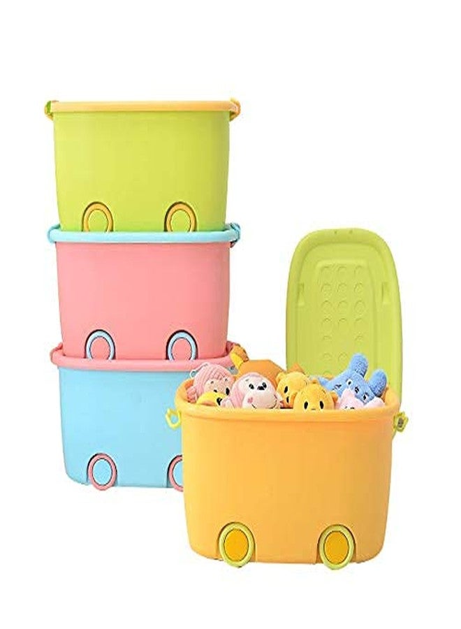 HOLLIO Stackable Storage Baskets with Lids, Handles and Wheels, 45 Litre, Children's Toy Storage Container (Pack of 4) - Image 1