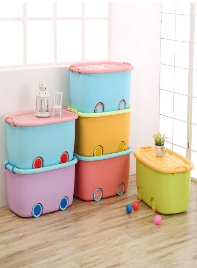 HOLLIO Stackable Storage Baskets with Lids, Handles and Wheels, 45 Litre, Children's Toy Storage Container (Pack of 4) - Image 4