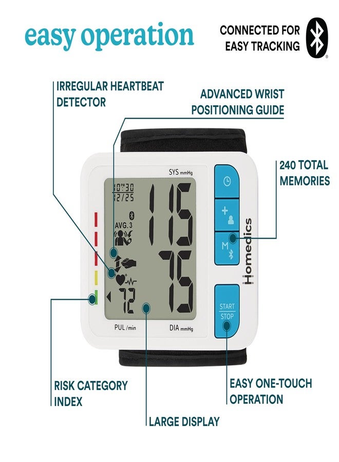 هوميديكس جهاز قياس ضغط الدم Homedics 700 Series للاستخدام المنزلي، يعمل بلمسة واحدة، نتائج دقيقة، يدعم 2 مستخدمين، مع تقنية بلوتوث لاسلكية لتطبيق Homedics Health (ذكي) - Image 3