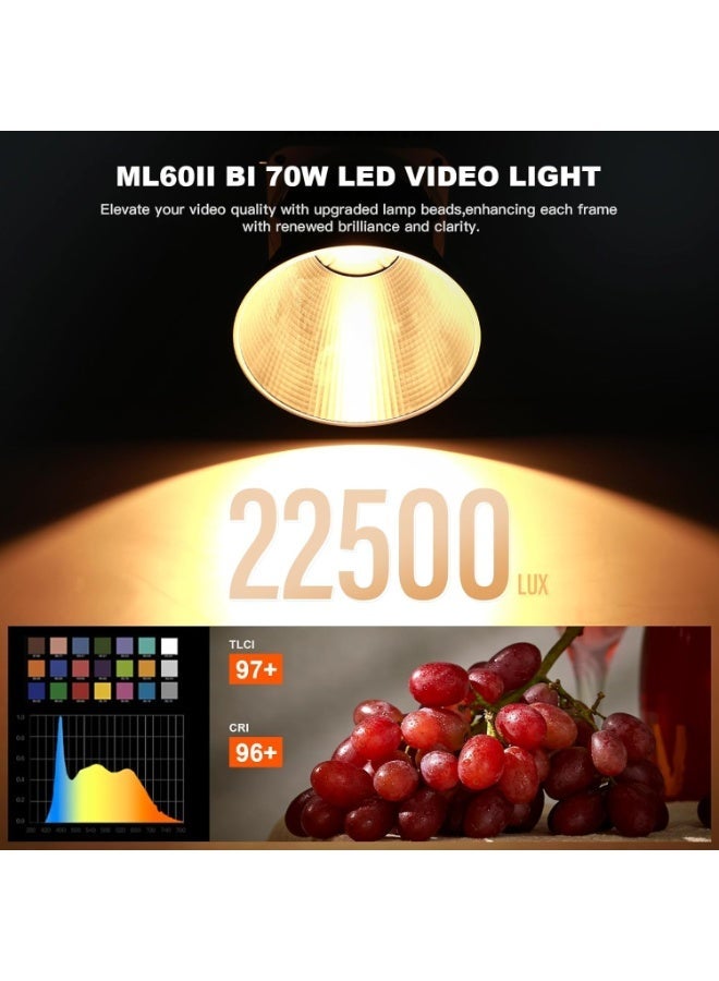 Godox ML60II Bi 70W Bi Color LED Video Light 2800K-6500K Dimmable COB Studio Light CRI 96 Wireless Control with 11 Lighting Effects for Photography Video and Live Streaming - Image 4