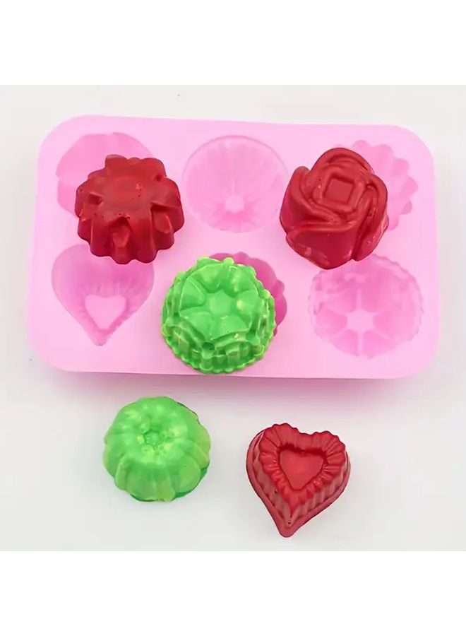 Pink Red Heart Flower Cake Molds 6pcs Fondant Chocolate Baking Molds Easy Release - Image 1