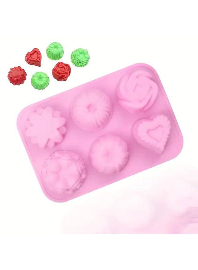 Pink Red Heart Flower Cake Molds 6pcs Fondant Chocolate Baking Molds Easy Release - Image 3