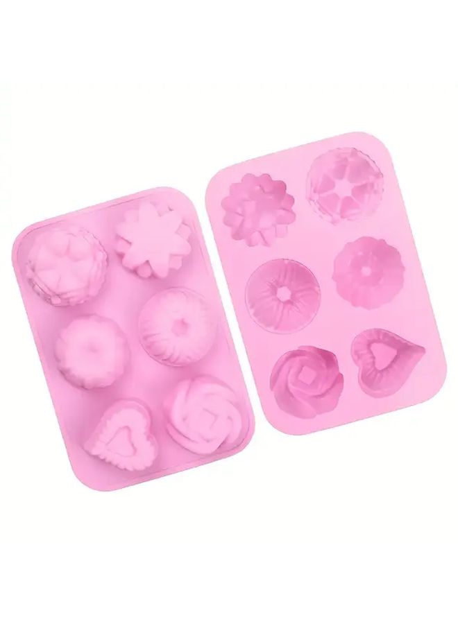 Pink Red Heart Flower Cake Molds 6pcs Fondant Chocolate Baking Molds Easy Release - Image 2