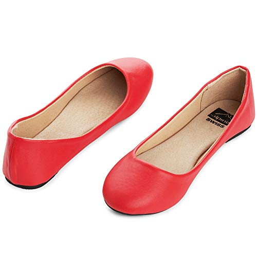 Alpine Swiss Womens Red Leather Pierina Ballet Flats 9 M US - Image 5