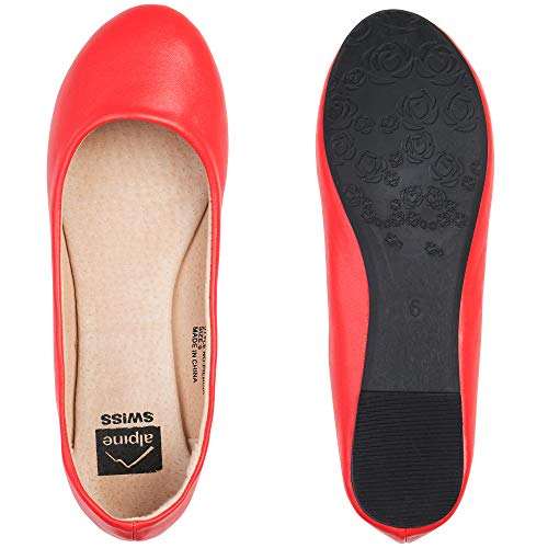 Alpine Swiss Womens Red Leather Pierina Ballet Flats 9 M US - Image 4
