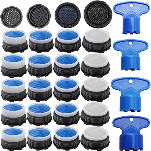 TIHOOD 24PCS Faucet Aerators with 4PCS Faucet Aerator Key Removal Wrench, Water Saving Flow Restrictor Set Replacement Part, for Bathroom or Kitchen Sink, Male Threads 16.5 18.5 21.5 24 - Image 1