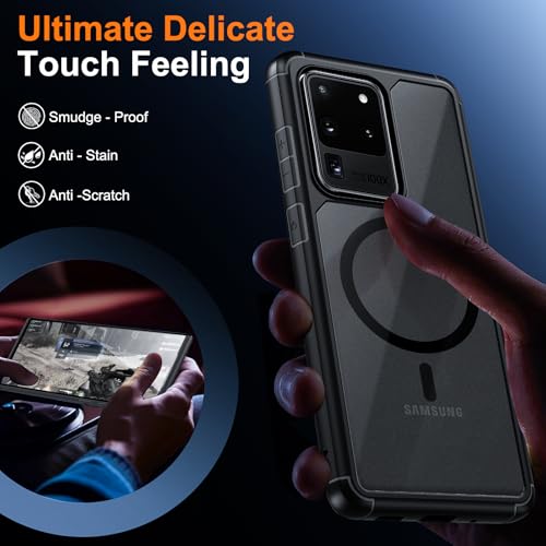 Guizzcg for Samsung Galaxy S20 Ultra Magnetic Case - [Compatible with Magsafe Accessory][Military Drop Protection] Soft TPU Bumper + Translucent Matte Back Cover for S20 Ultra, Matte Black - Image 5