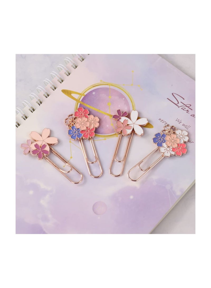 KASTWAVE 4 PCS Sakura Pink Flower Bookmarks, Paper Clip Bookmarks Metal Bookmark Set Kids and Girls Book Marker Decorative Floral Bookmarks Student Stationery Supplies for Reader, Book Lovers, Writers - Image 2