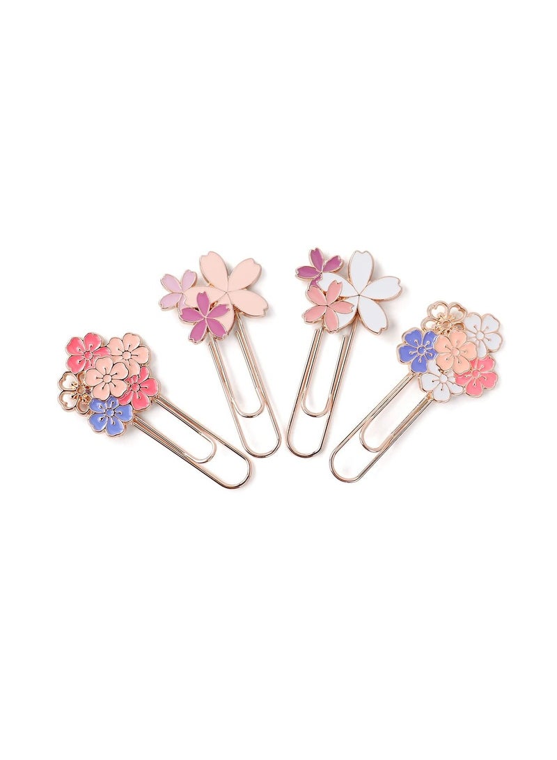 KASTWAVE 4 PCS Sakura Pink Flower Bookmarks, Paper Clip Bookmarks Metal Bookmark Set Kids and Girls Book Marker Decorative Floral Bookmarks Student Stationery Supplies for Reader, Book Lovers, Writers - Image 1