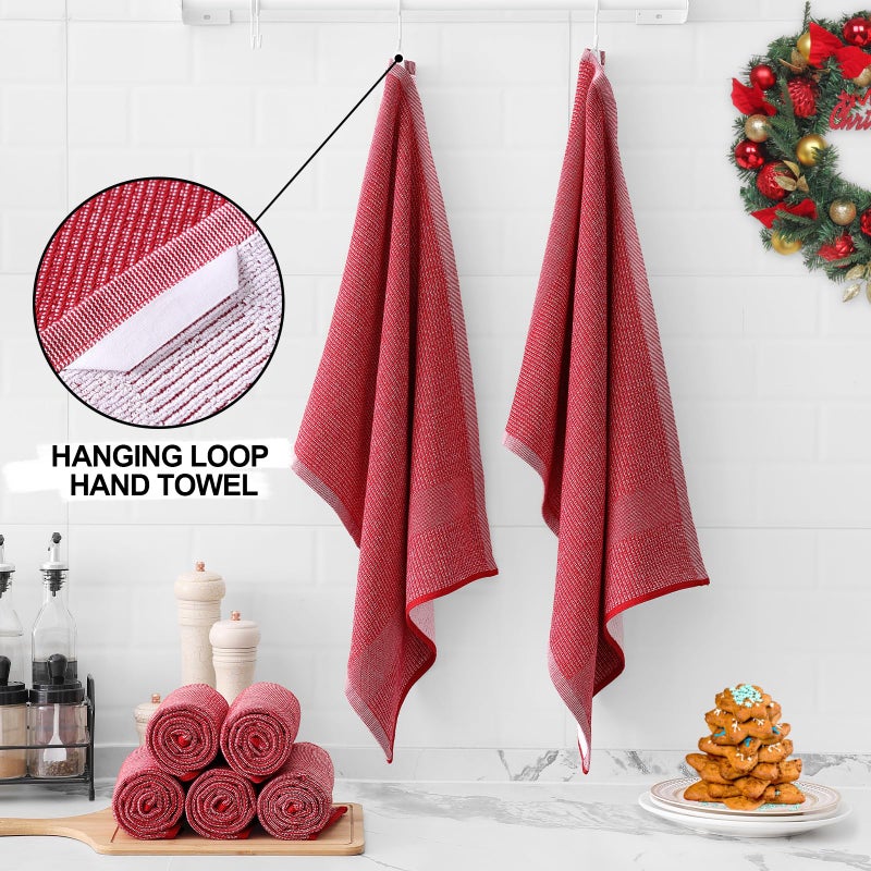 Homaxy Premium Kitchen Towels(18 x 28   6 Pack)  Large Cotton Kitchen Hand Towels  Flat and Terry Dish Towels  380 GSM Highly Absorbent Tea Towels Set with Hanging Loop  Red - Image 3