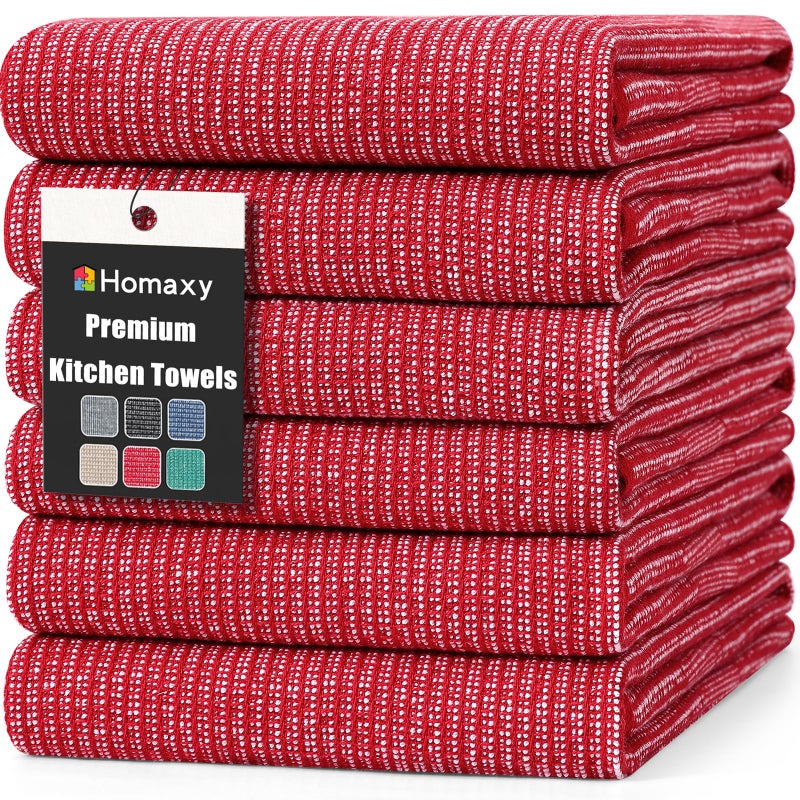 Homaxy Premium Kitchen Towels(18 x 28   6 Pack)  Large Cotton Kitchen Hand Towels  Flat and Terry Dish Towels  380 GSM Highly Absorbent Tea Towels Set with Hanging Loop  Red - Image 1