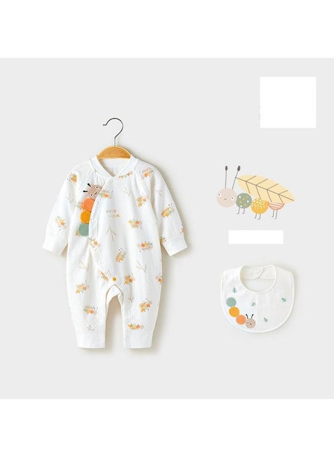Baby's Cute Long-sleeved Cotton Cartoon One-piece With Bib