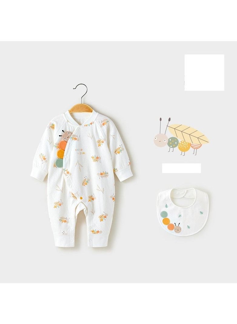 Loquat - Baby's Cute Long-sleeved Cotton Cartoon One-piece With Bib - Image 1