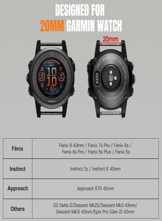 Bandletic سوار Bandletic متوافق مع ساعة Garmin Instinct 2S، مقاس 20 مم، مصنوع من النايلون المتين والناعم، مزود بإبزيم مغناطيسي على شكل حرف V، مناسب لساعات Fenix 8 (43 مم) / 7S Pro / 6S / 5S Plus / Epix 2 Pro (42 مم)، لون كاكي كبير - Image 2