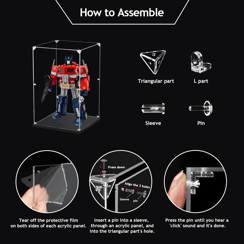 dofopo Clear Acrylic Display Case, Self-Assemble Showcase for Collectibles, Action Figures, Dolls- Alternative Glass Box for Commemorative Gifts (7x7x12inch,18x18x30 cm) - Image 5