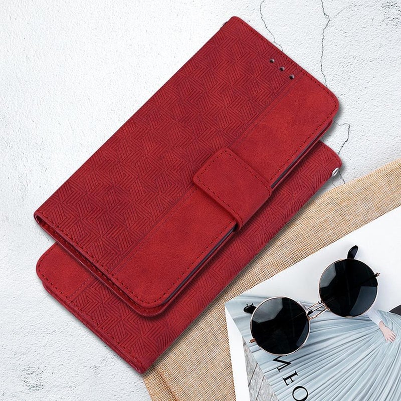 BURAQ Case Cover For OPPO A5 Pro 5G Geometric Embossed Leather Phone Case(Red) - Image 2