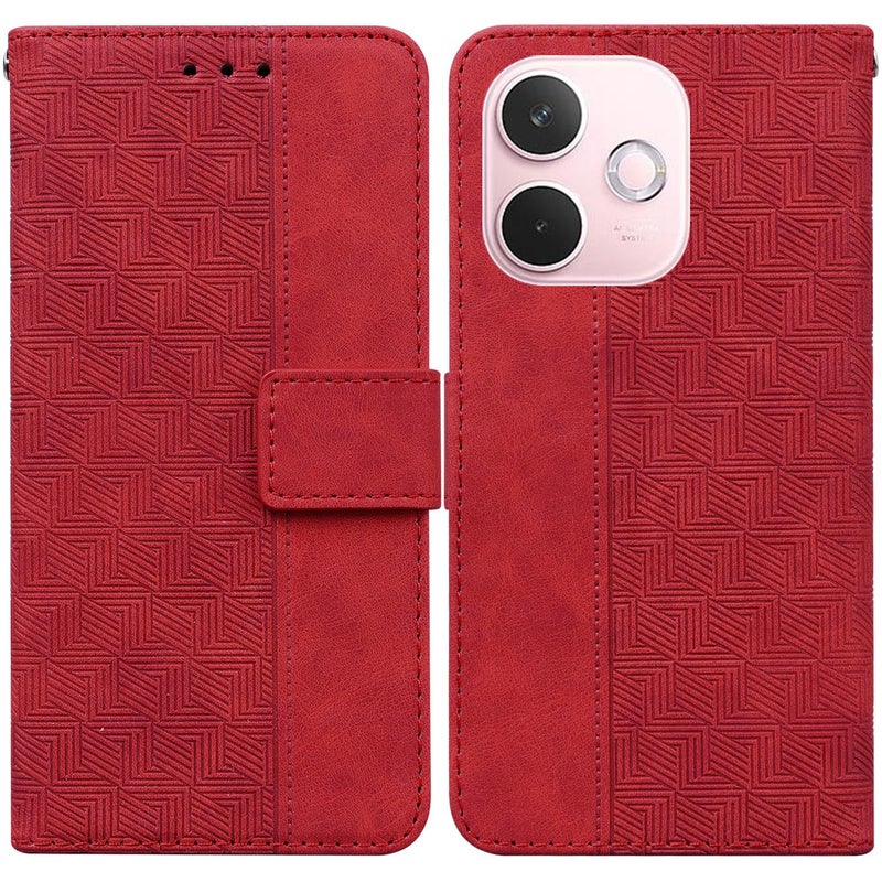 BURAQ Case Cover For OPPO A5 Pro 5G Geometric Embossed Leather Phone Case(Red) - Image 1