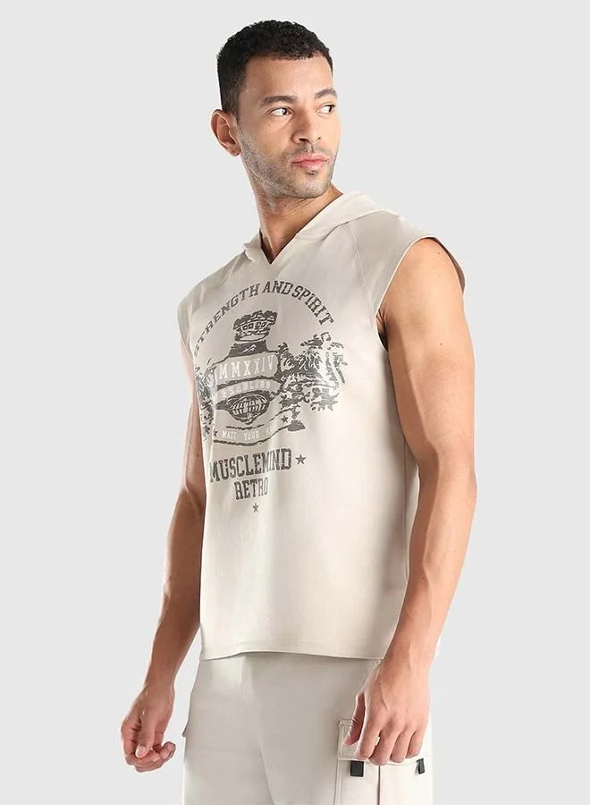 Musclemind Biege Men's Sleeveless Hoodie Tank for Men | Best Price UAE