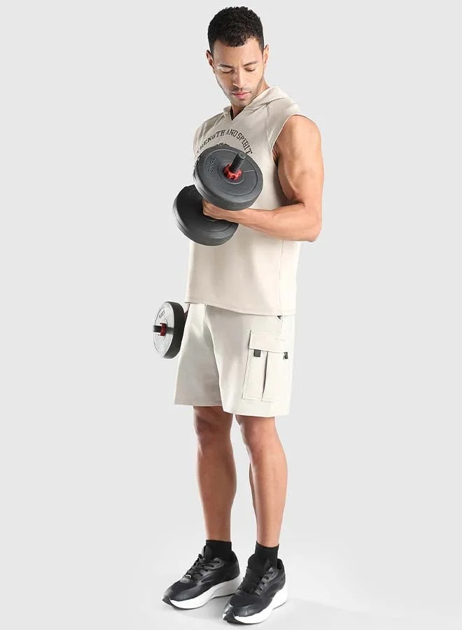 Musclemind Biege Men's Sleeveless Hoodie Tank for Men | Best Price UAE