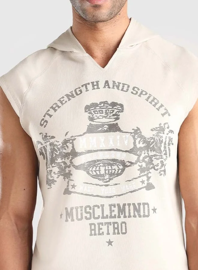 Musclemind Biege Men's Sleeveless Hoodie Tank for Men | Best Price UAE