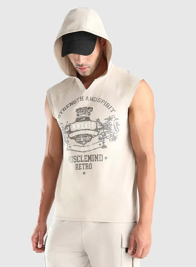 Musclemind Biege Men's Sleeveless Hoodie Tank for Men | Best Price UAE