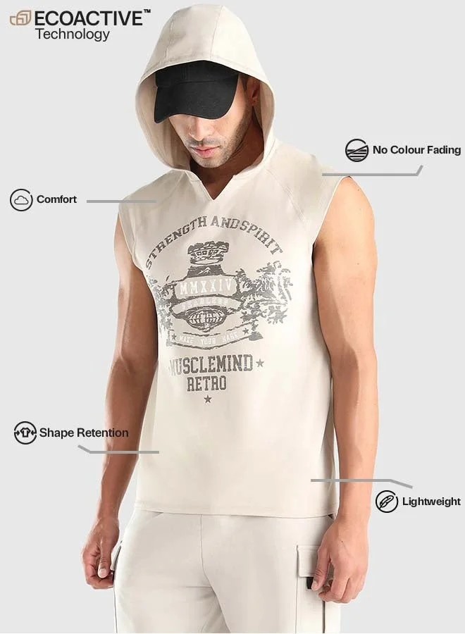 Musclemind Biege Men's Sleeveless Hoodie Tank for Men | Best Price UAE