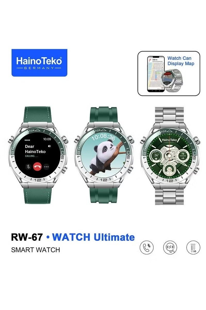 Haino Teko Haino Teko RW-67 Ultimate Smart Watch – AMOLED Display, GPS Navigation, 3 Interchangeable Straps, Magnetic Charging Cable – Premium Design - Image 1