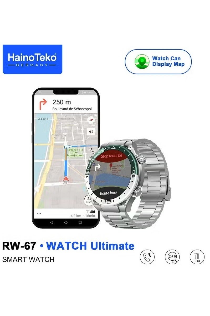 Haino Teko Haino Teko RW-67 Ultimate Smart Watch – AMOLED Display, GPS Navigation, 3 Interchangeable Straps, Magnetic Charging Cable – Premium Design - Image 5