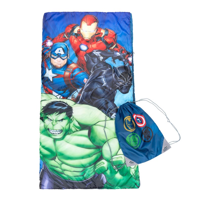 Jay Franco Marvel Avengers Battle Formation Slumber Sack  Cozy  Warm Kids Lightweight Slumber BagSleeping Bag  Featuring Captain America Iron Man Black Panther  Hulk