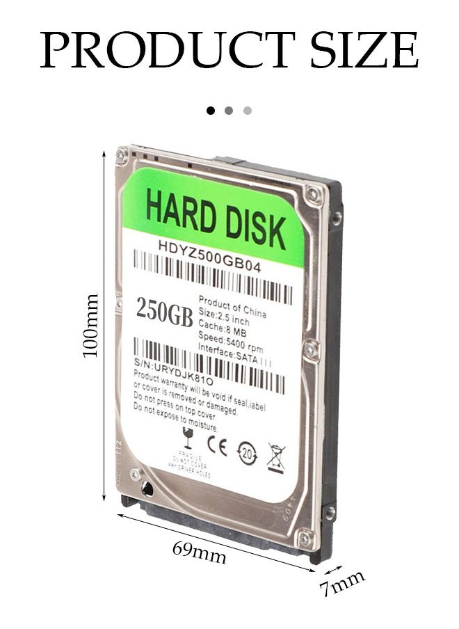 DUNISO Laptop hard drive, built in mechanical hard drive, suitable for laptops, car surveillance, game consoles, 8MB cache, 5400PRM, 2.5 inch (250GB)  - Image 2