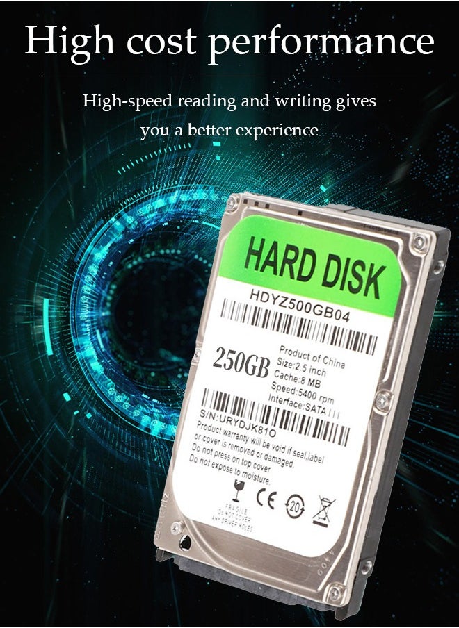 DUNISO Laptop hard drive, built in mechanical hard drive, suitable for laptops, car surveillance, game consoles, 8MB cache, 5400PRM, 2.5 inch (250GB)  - Image 4