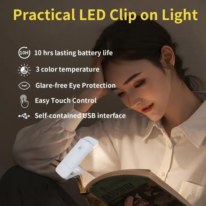 MOCA USB Rechargeable Book Light for Reading in Bed Clipon LED Bookmark Lamp with Memory Function Reading Light with Timer 3 Colours 4 Brightness Levels Book Lamp for Book Lovers Kids Black - Image 5