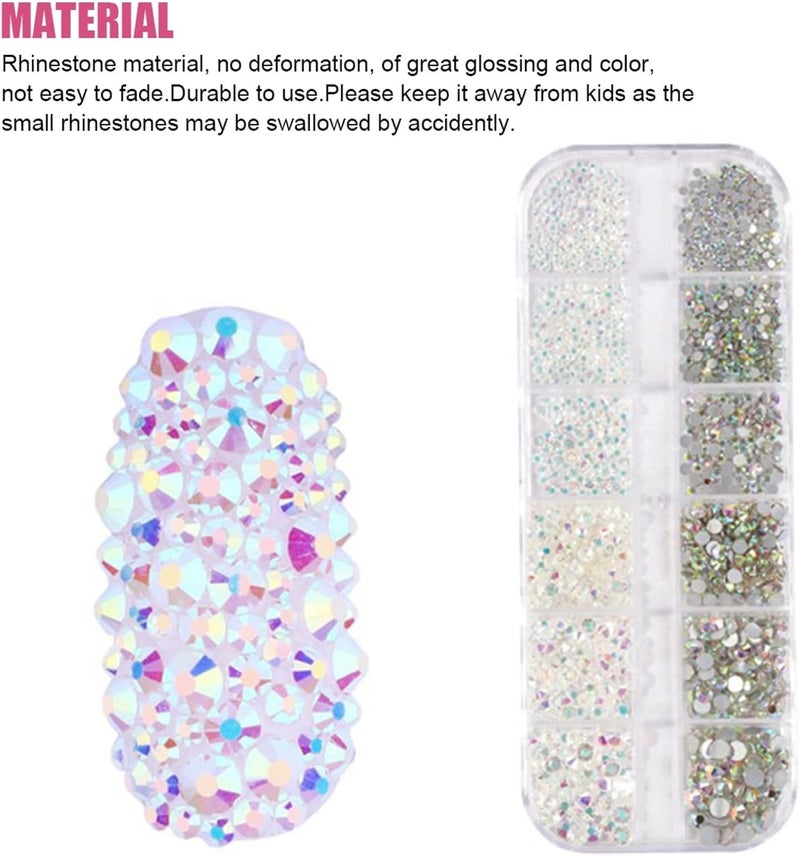 INOG Nail Art Rhinestones Kit 7200pcs 6 Sizes Nail Gems Flatback Rhinestones Gems Stones, with Rhinnestone Glue/Tweezers/Wax Pencil/Glue Brush (1.5-4.5 mm) for Nail Art Craft - Image 4
