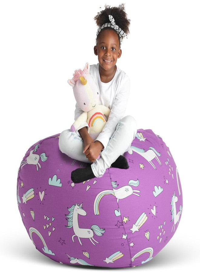 Creative QT Stuff ’n Sit Large 33’’ Bean Bag Storage Cover for Stuffed Animals & Toys, Giant Beanbag Chair for Kids Ages 3-14, Bedroom Organizer Holiday Gift, Purple Unicorn - Image 1