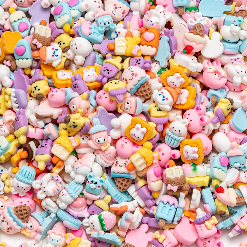 LEEXINLUU Slime Charms 50pcs Ice Cream Cookie Animal Cute Set -Mini Size Mixed Lot Ice Cream Cookie Assorted Resin Flatback Cute Sets for DIY Crafts Making,Decorations,Scrapbooking,Embellishments,Hair Clip - Image 2