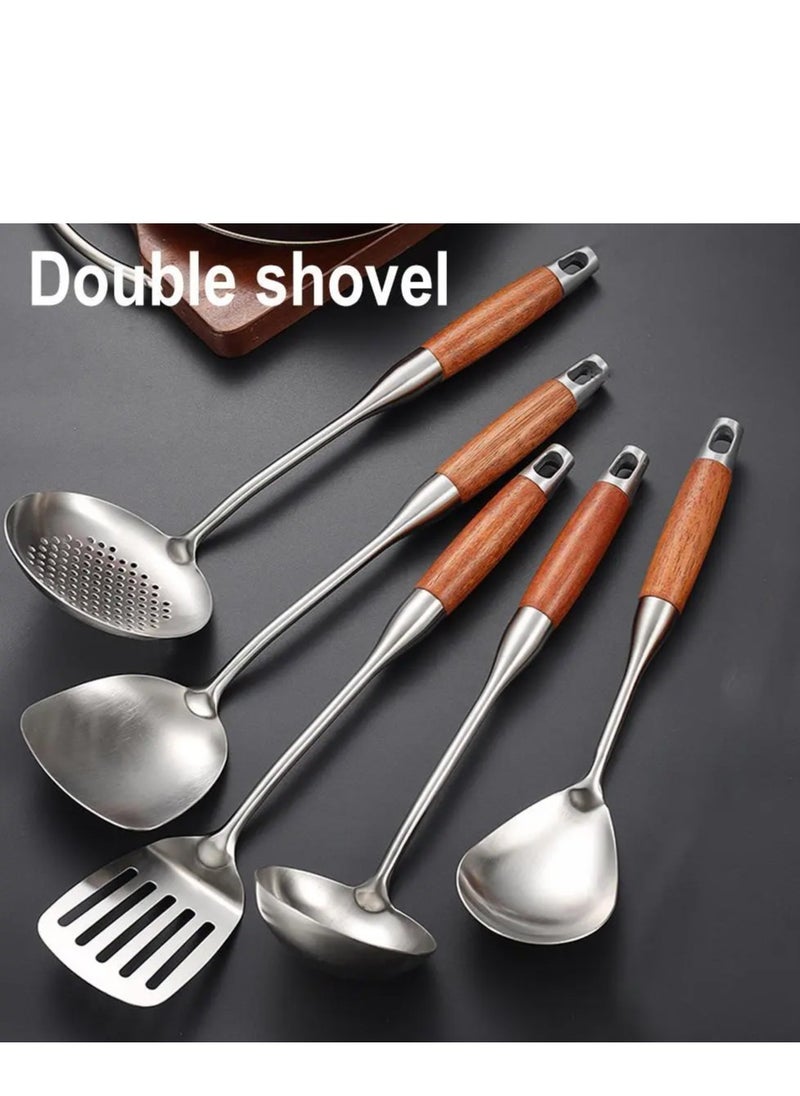 Generic - Elegant kitchen spoon set with wooden handle 5pc - Image 1