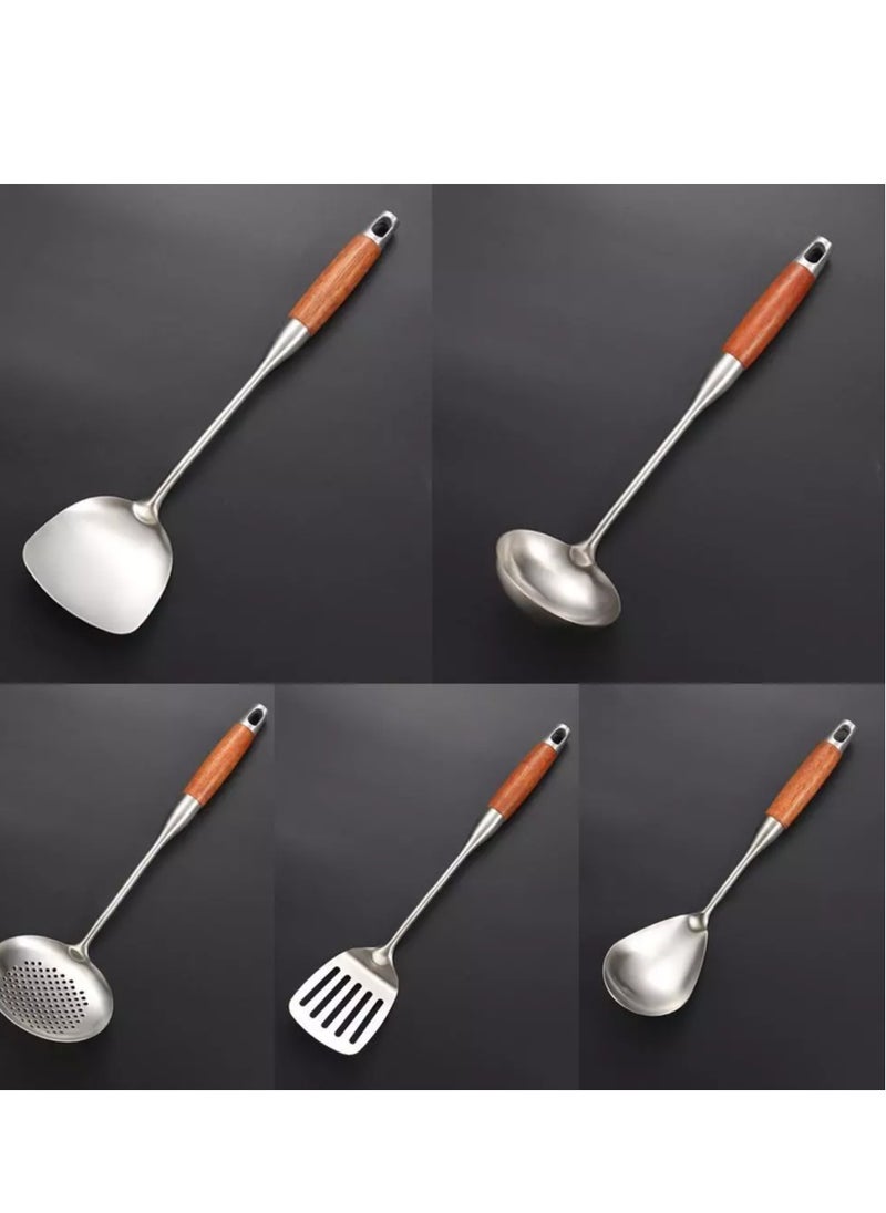 Generic - Elegant kitchen spoon set with wooden handle 5pc - Image 1