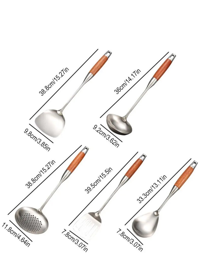 Generic - Elegant kitchen spoon set with wooden handle 5pc - Image 1