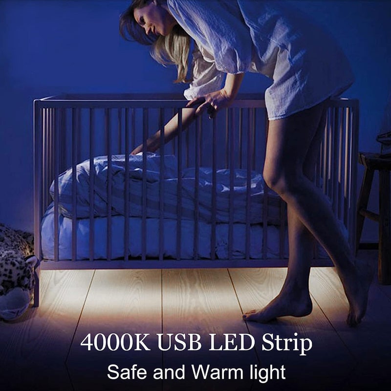 أضواء شريط LED بجهد 5V، طول 4.9 أقدام، تحتوي على 480 مصباح LED، بلون أبيض، درجة حرارة اللون 4000K، معدل تمثيل الألوان عالي (CRI) أكثر من 85، قابلة للتعديل في السطوع، مناسبة لإضاءة خلفية التلفزيون، غرفة النوم، الخزائن، المطبخ، أو للاستخدام في مشاريع الديكور الخاصة (DIY). - Image 2